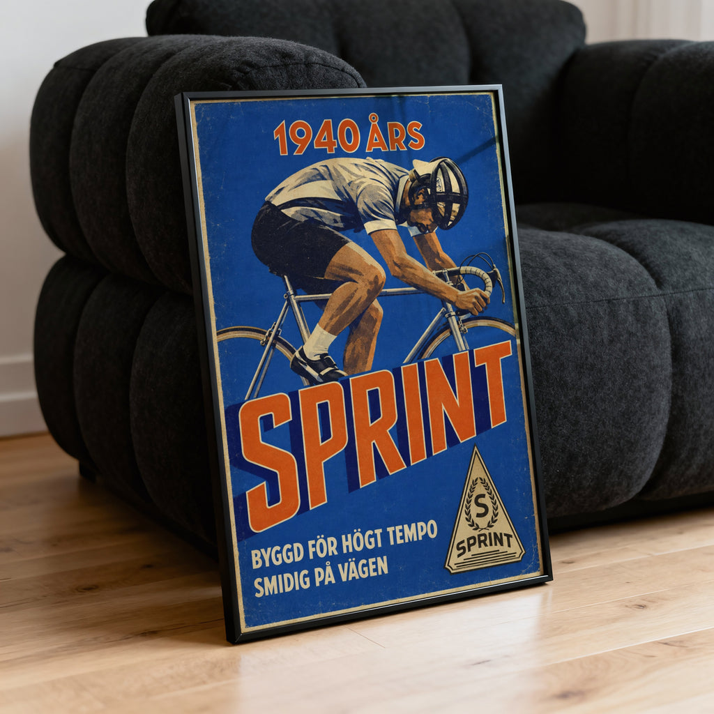 Vintage Cycling Poster, Swedish Racing Bike Print, Wall Art