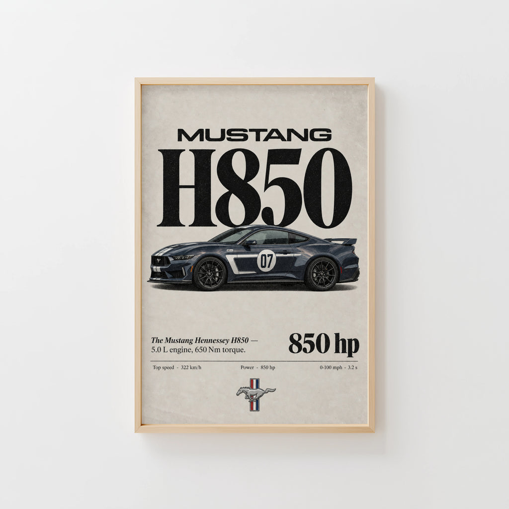 Vintage Mustang H850 Print, Car Poster, Garage Wall Art