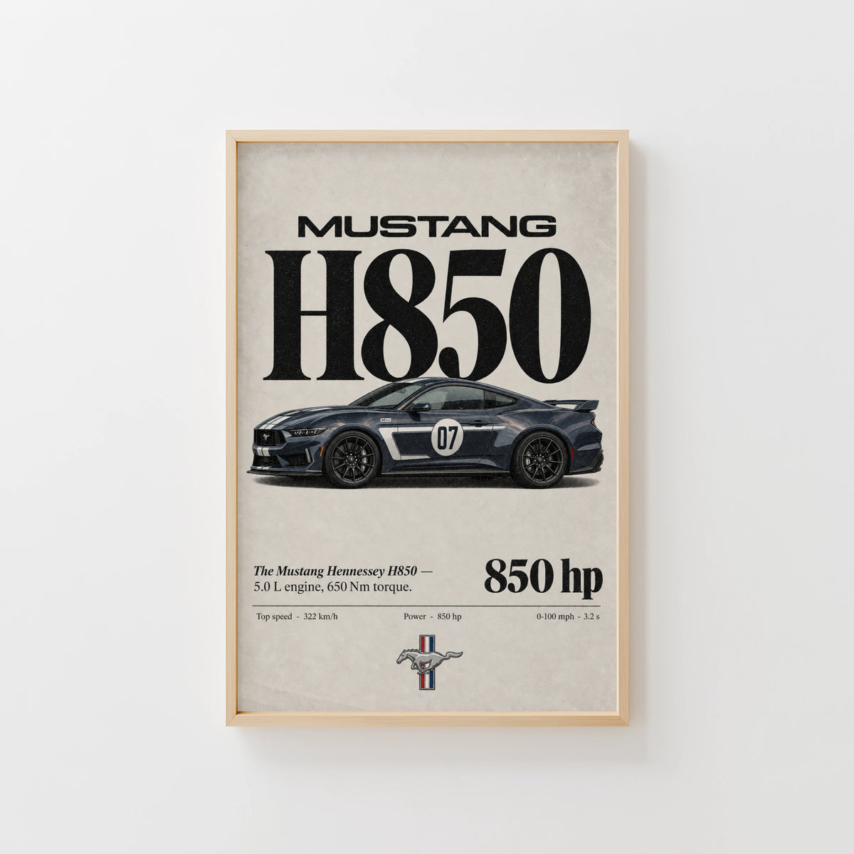 Vintage Mustang H850 Print, Car Poster, Garage Wall Art