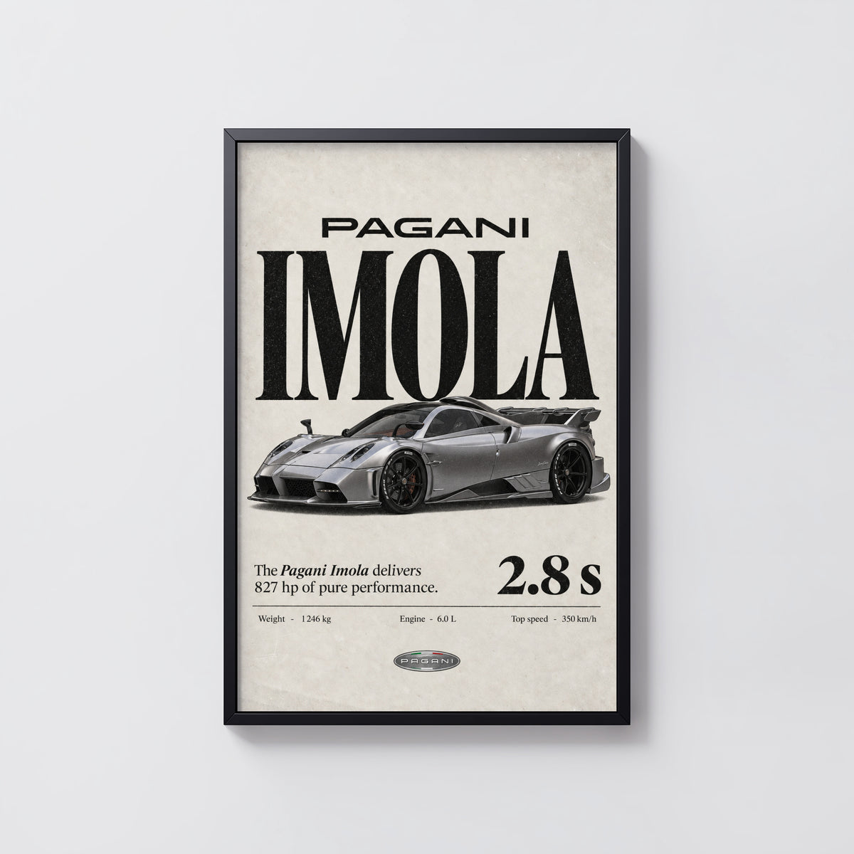 Vintage Pagani Imola Print, Supercar Wall Art