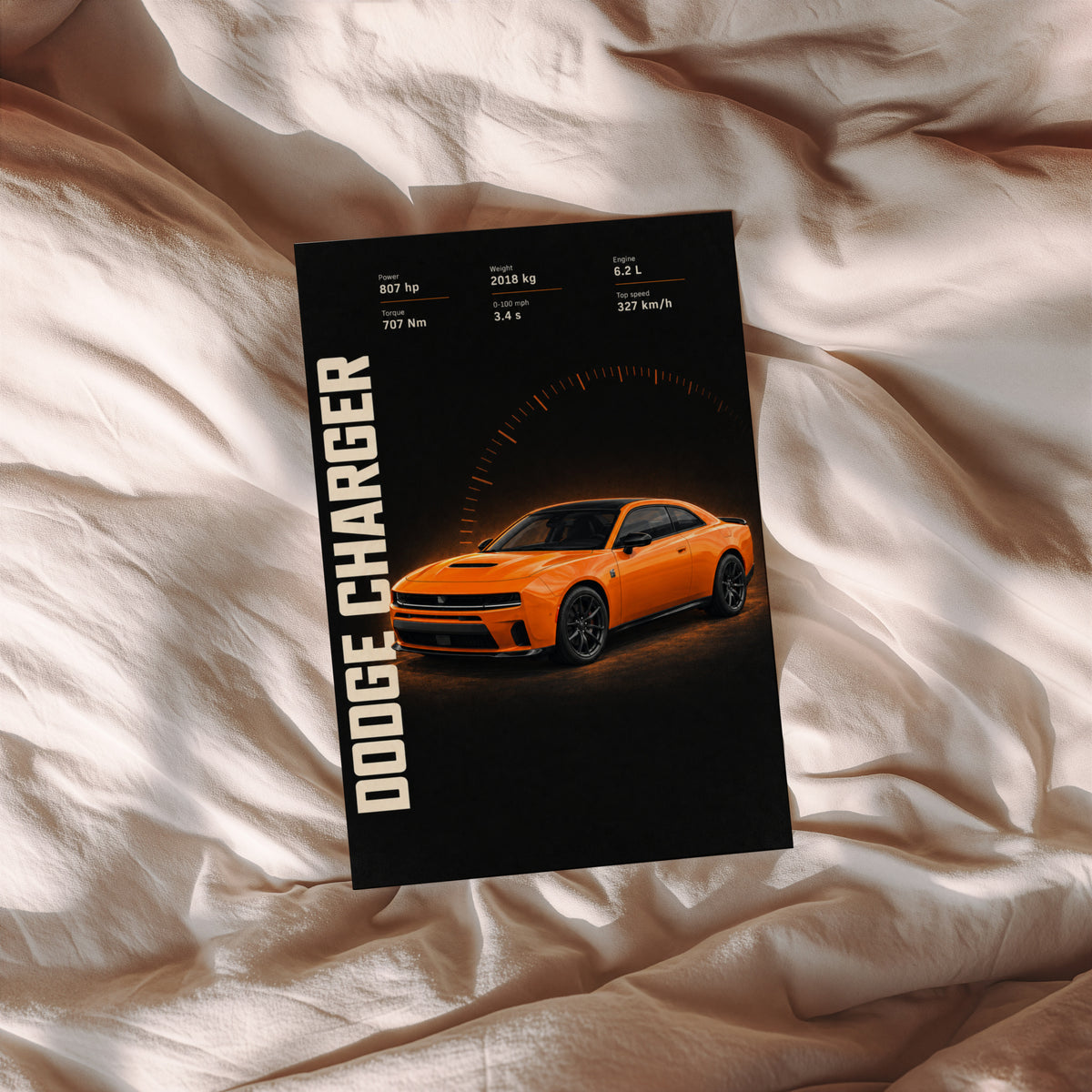 Vintage Dodge Charger Print, Orange Muscle Car
