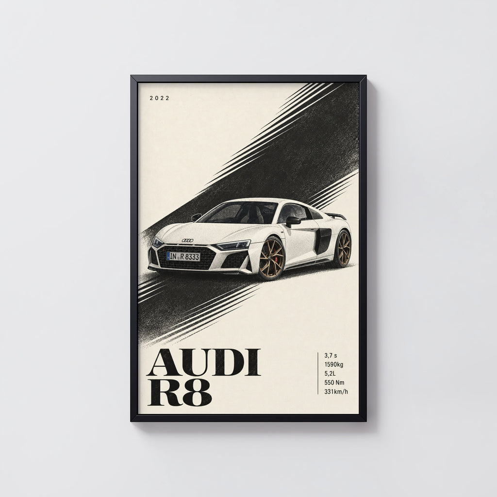 Vintage Audi R8 Print, Supercar Wall Art