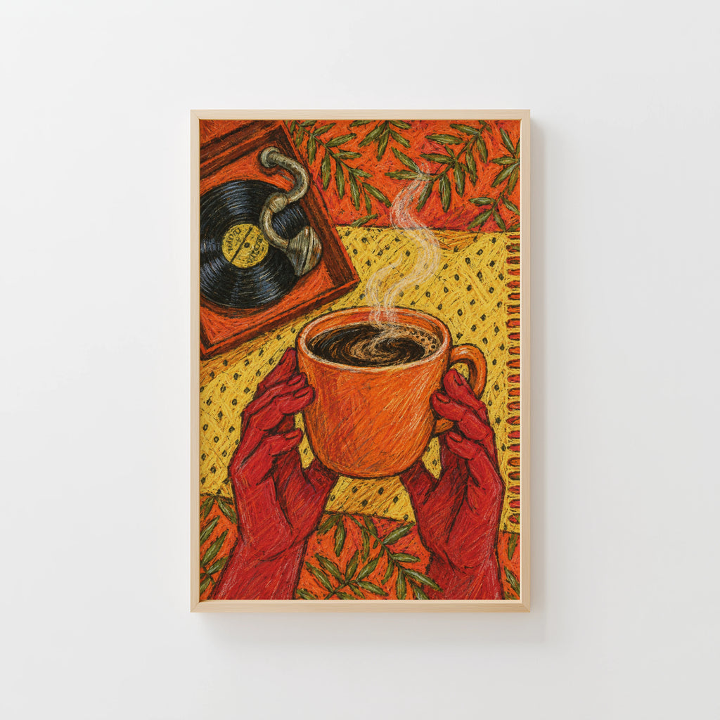 Vintage Coffee Print, Retro Kitchen Poster, Vinyl Art