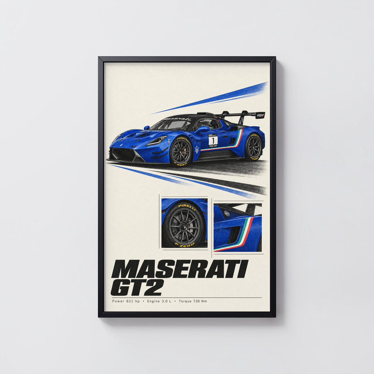 Vintage Maserati GT2 Print, Racing Car Wall Art