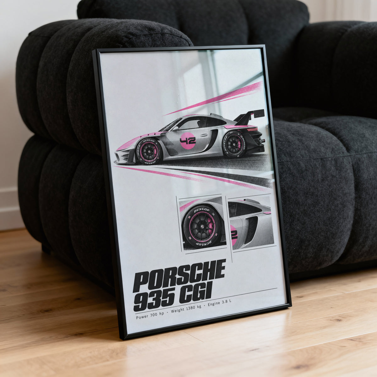 Vintage Porsche 935 Race Car Print, Pink Racing Art