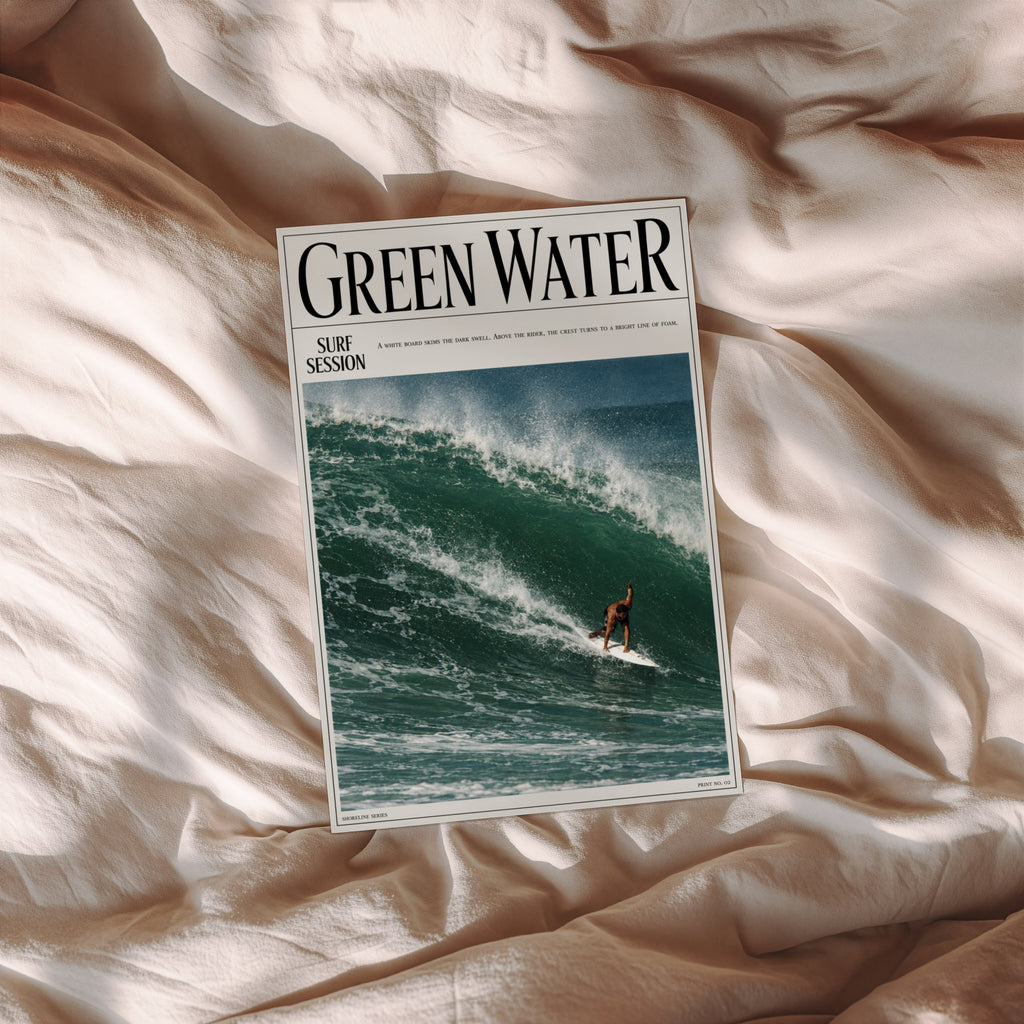 Vintage Green Water Surf Print, Surf Poster, Wave Art