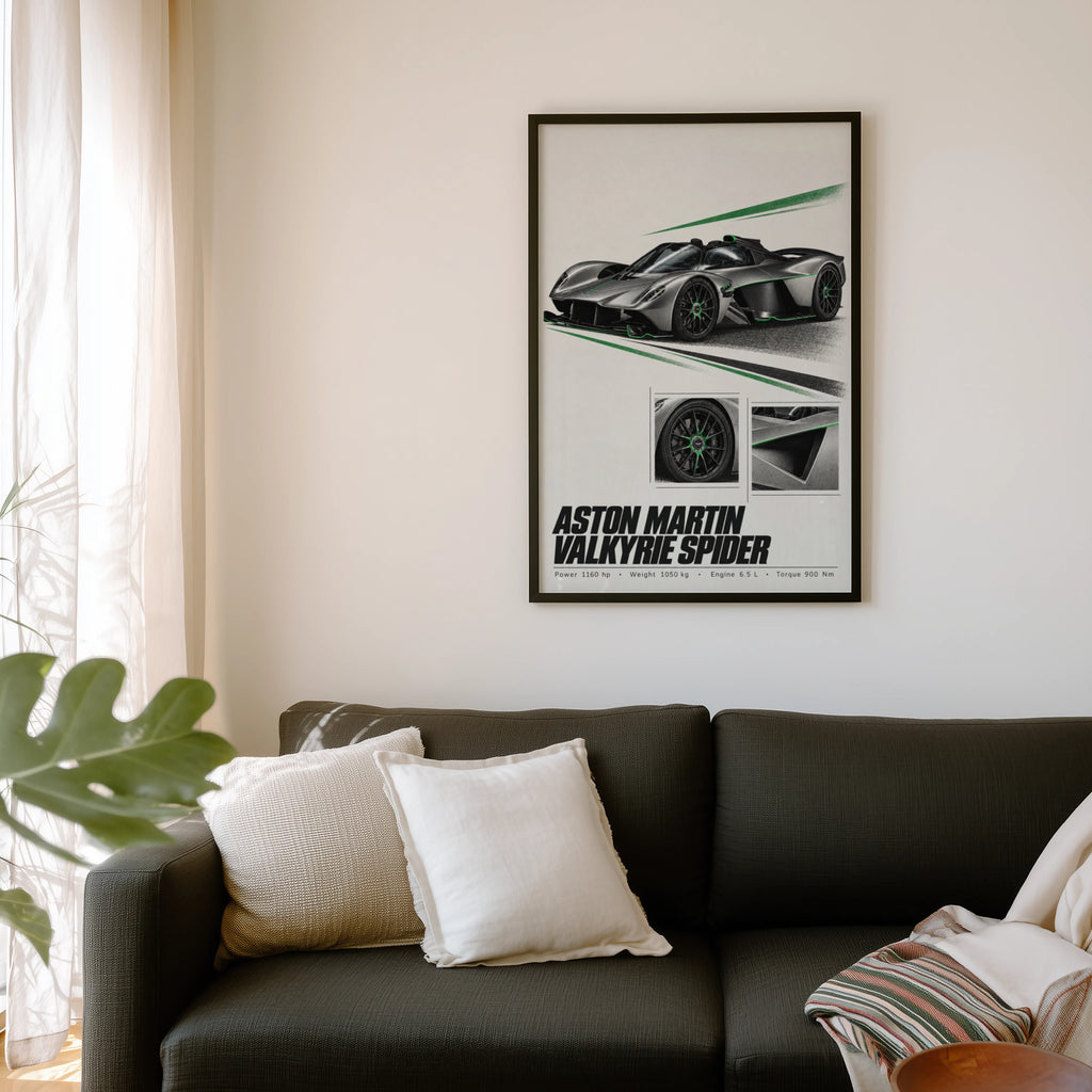 Vintage Aston Martin Valkyrie Spider Print, Hypercar