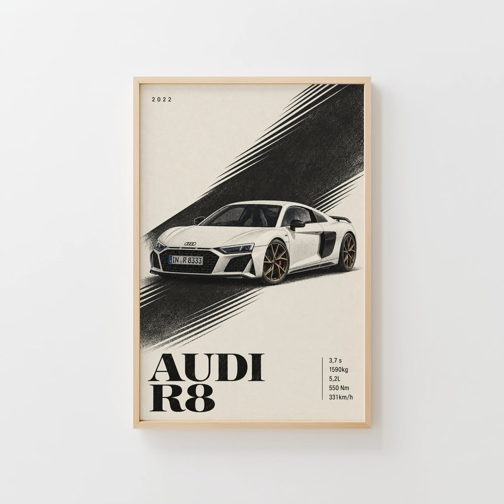 Vintage Audi R8 Print, Supercar Wall Art
