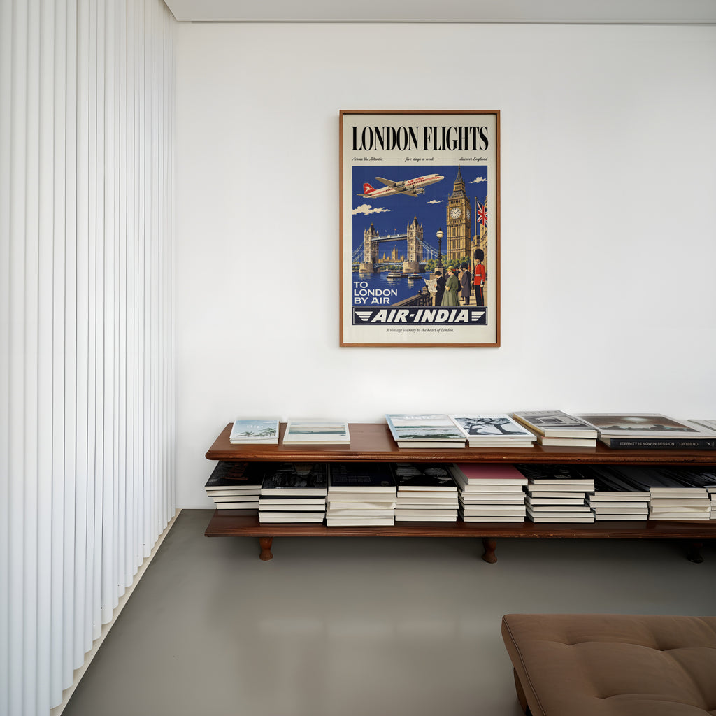 Vintage London Poster, Air-India Travel Wall Art Print