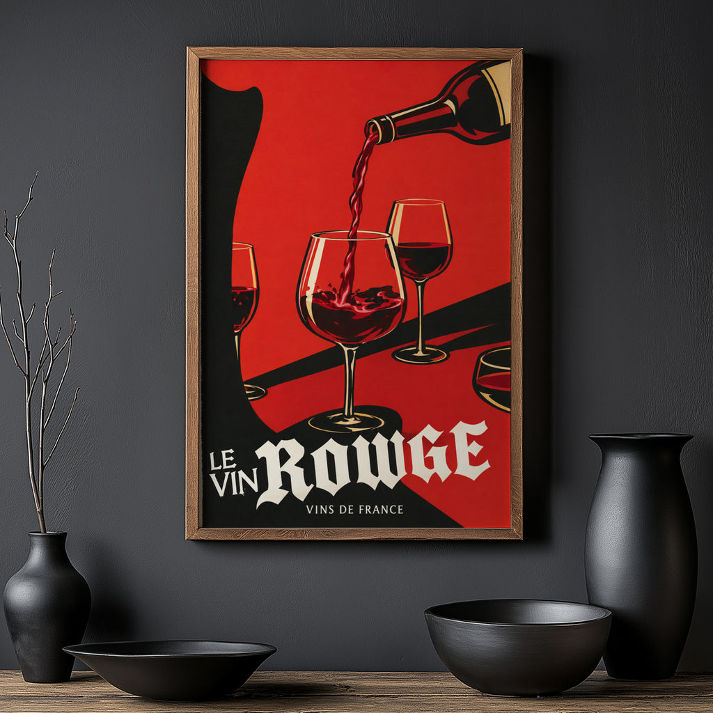 Vintage Red Wine Print Poster, French Wall Art