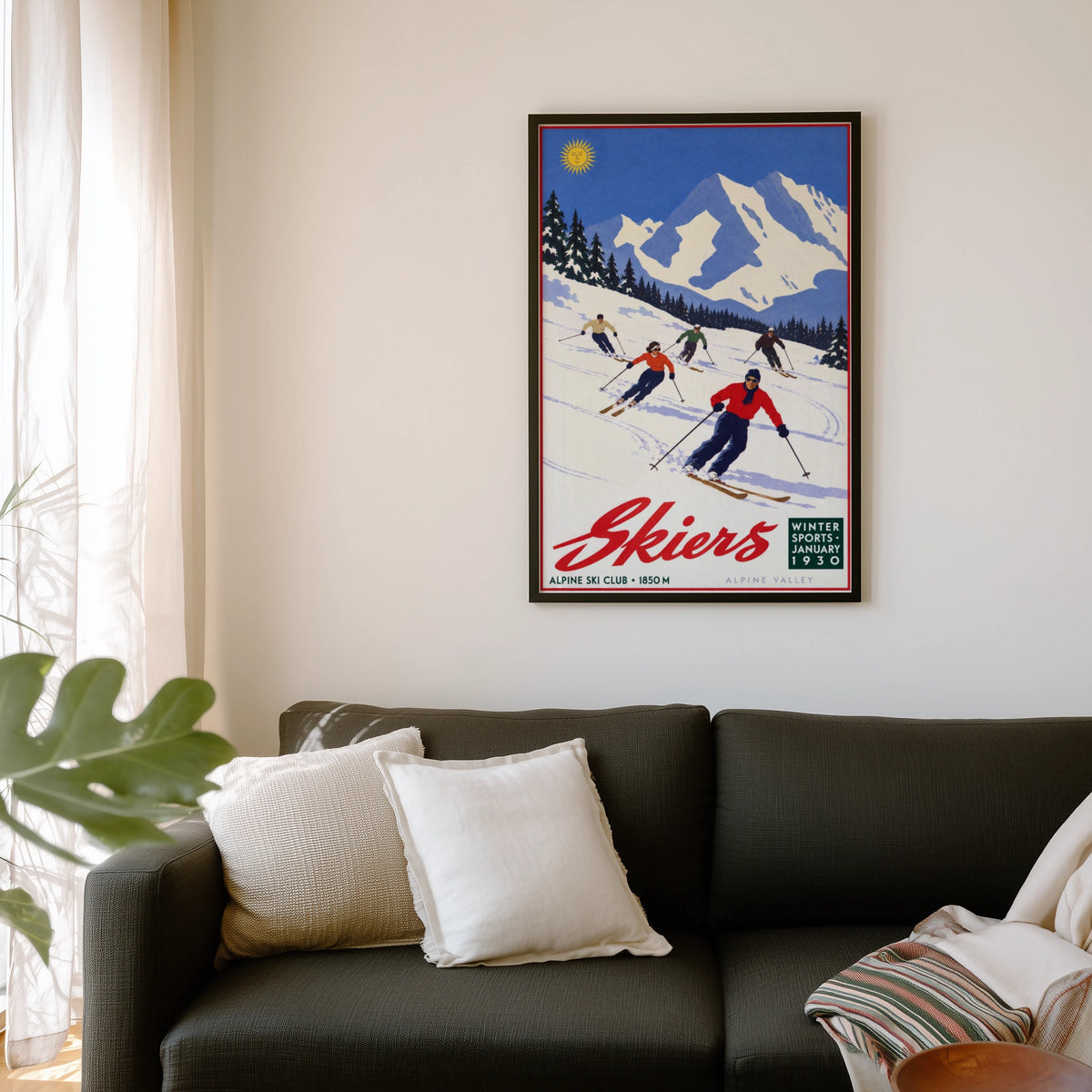 Vintage 1930 Alpine Ski Club Skiers Print, Winter Poster