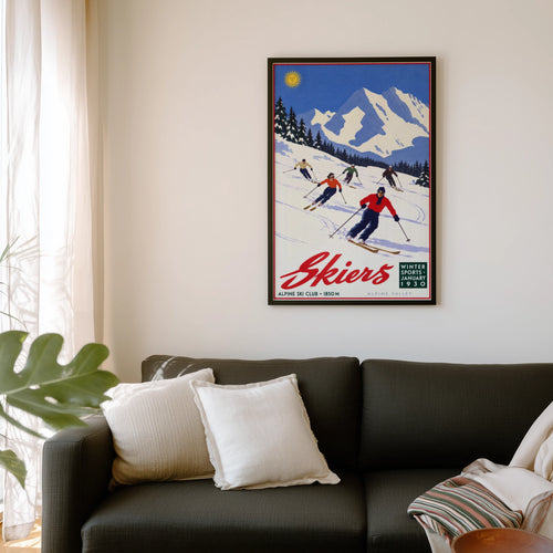 Vintage 1930 Alpine Ski Club Skiers Print, Winter Poster