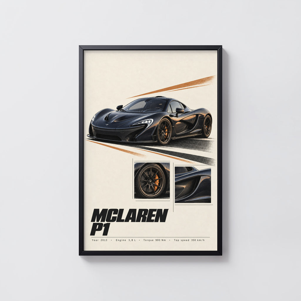 Vintage McLaren P1 Print, Supercar Wall Art
