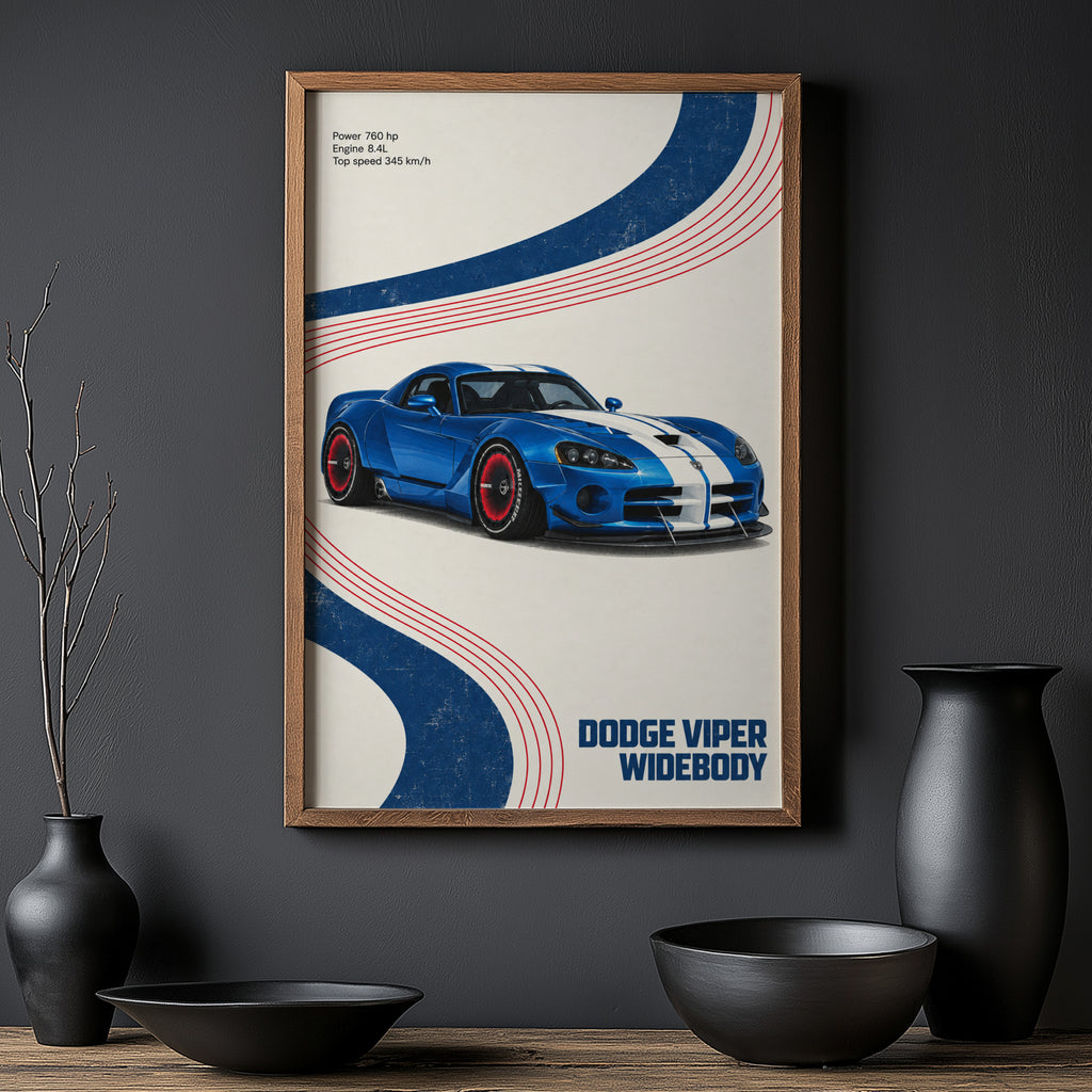 Vintage Dodge Viper Widebody Print, Car Wall Art