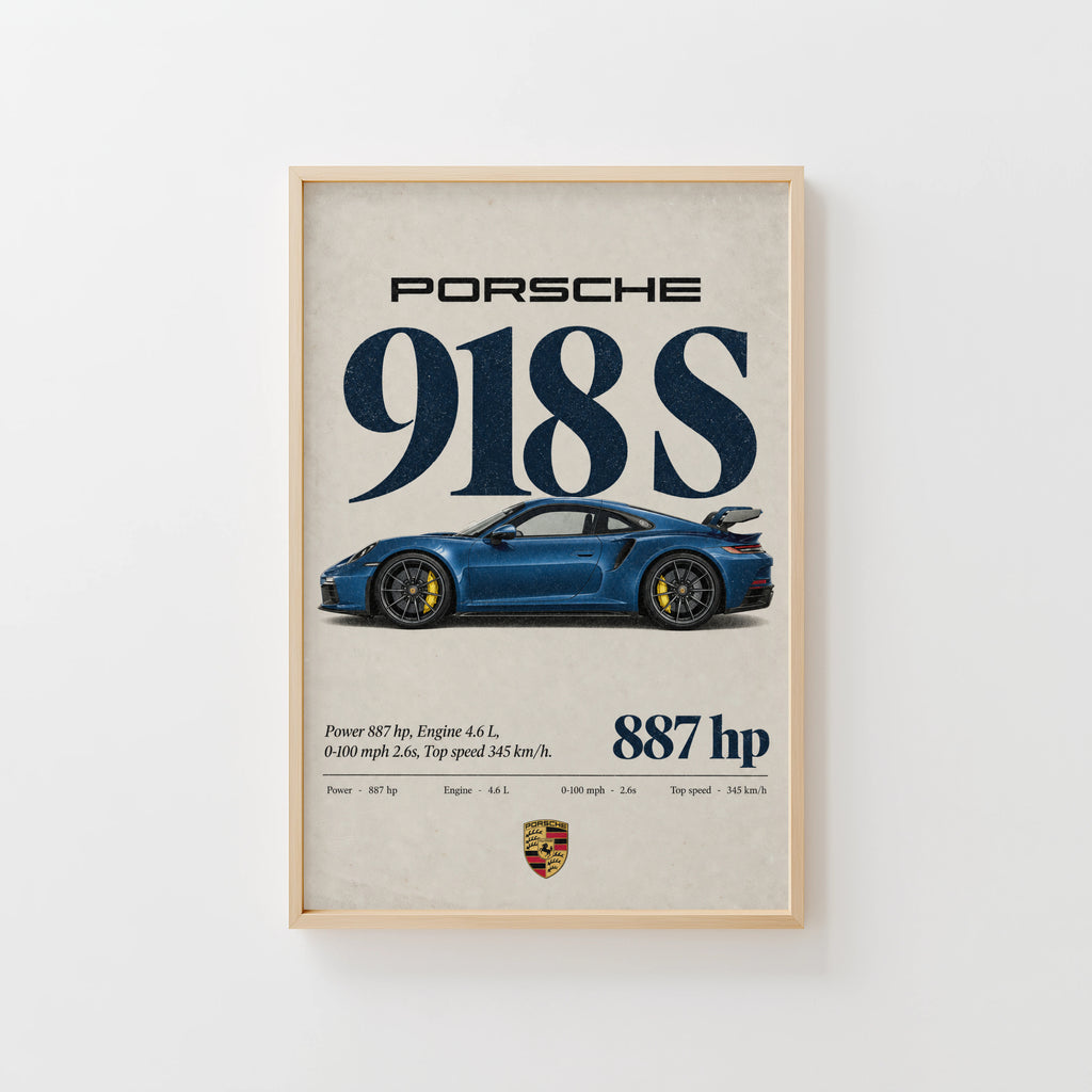 Vintage Porsche 918 S Print, Car Wall Art