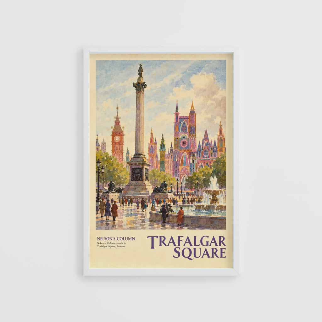 Vintage Trafalgar Square London Poster, Nelson's Column