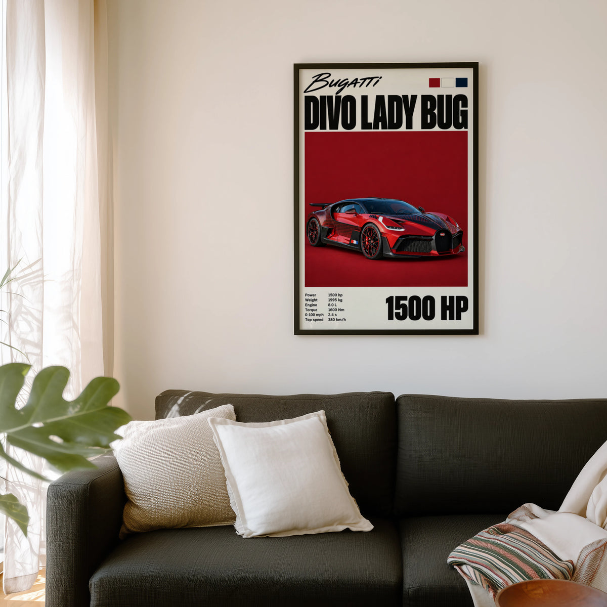 Vintage Print, Bugatti Divo Lady Bug Car Wall Art