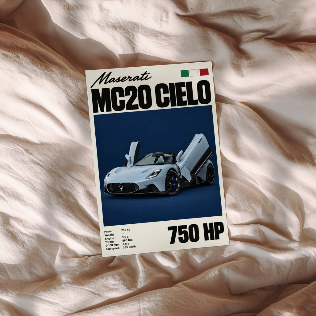 Vintage Maserati MC20 Cielo Print, Car Wall Art