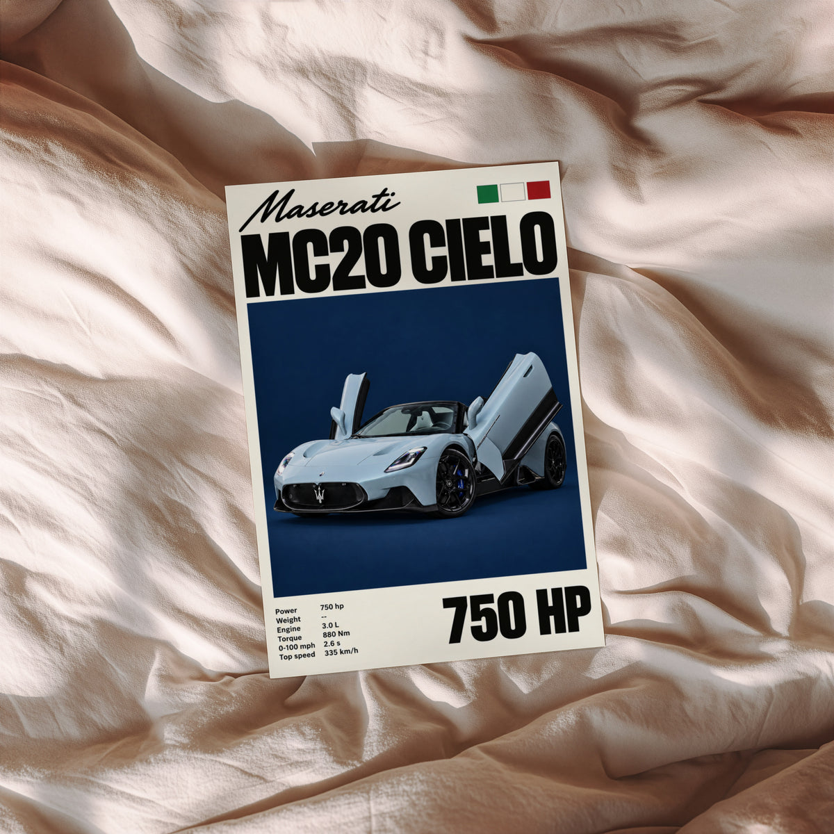 Vintage Maserati MC20 Cielo Print, Car Wall Art