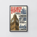 Vintage Elizabeth Tower Poster, London Wall Art