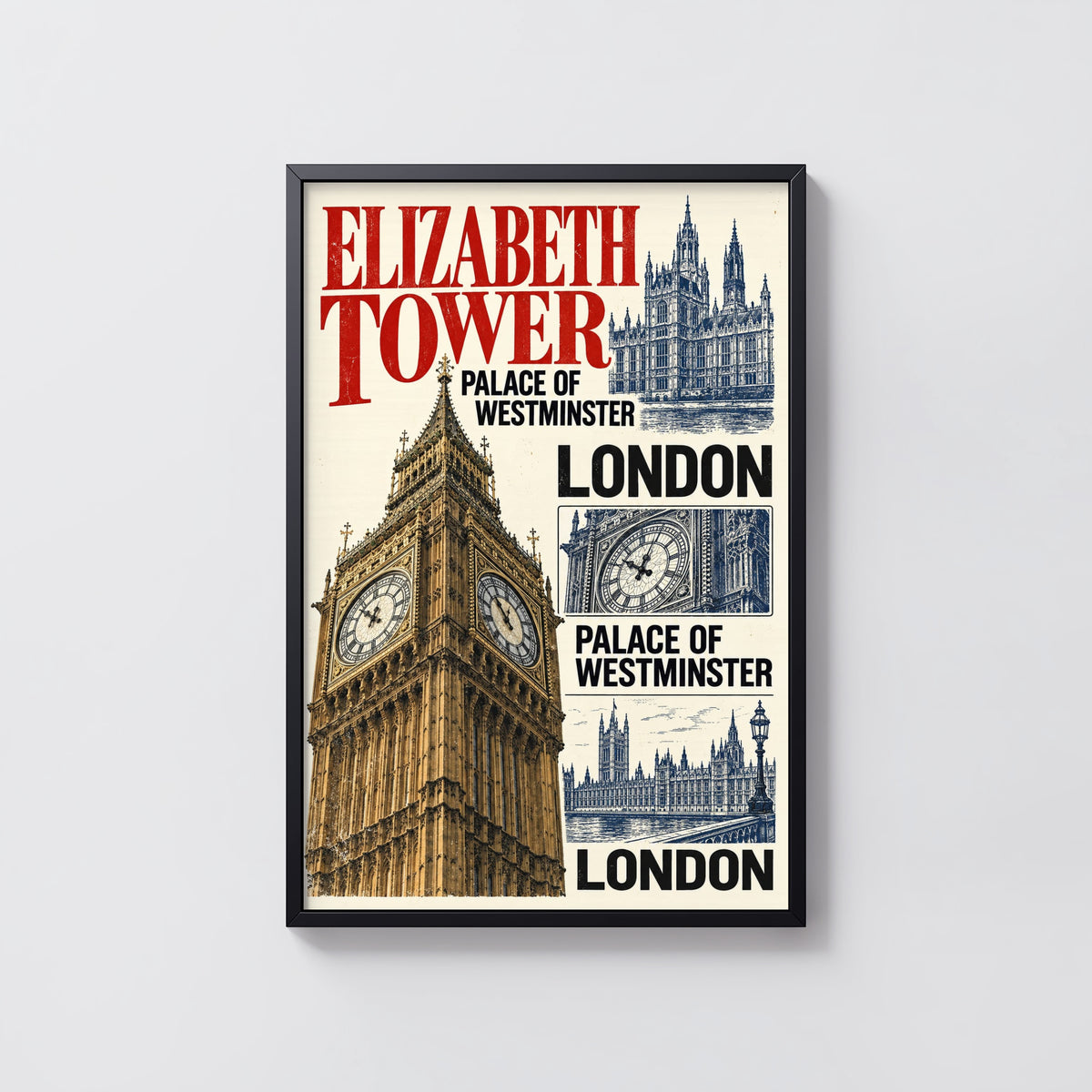 Vintage Elizabeth Tower Poster, London Wall Art