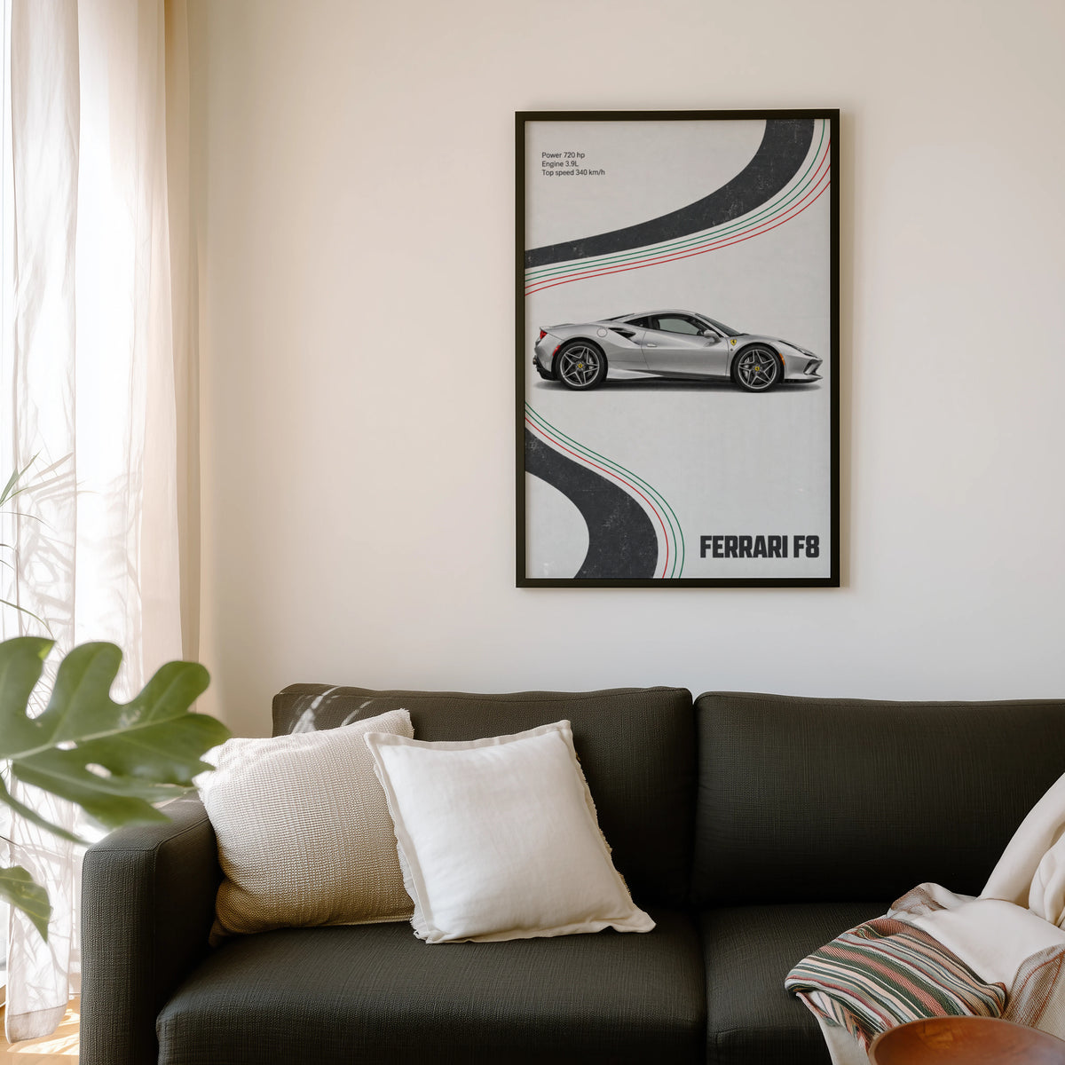 Vintage Ferrari F8 Print, Supercar Wall Art