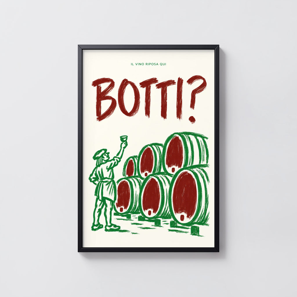 Vintage Botti Italian Wine Cellar Print Poster, Wine Barrels