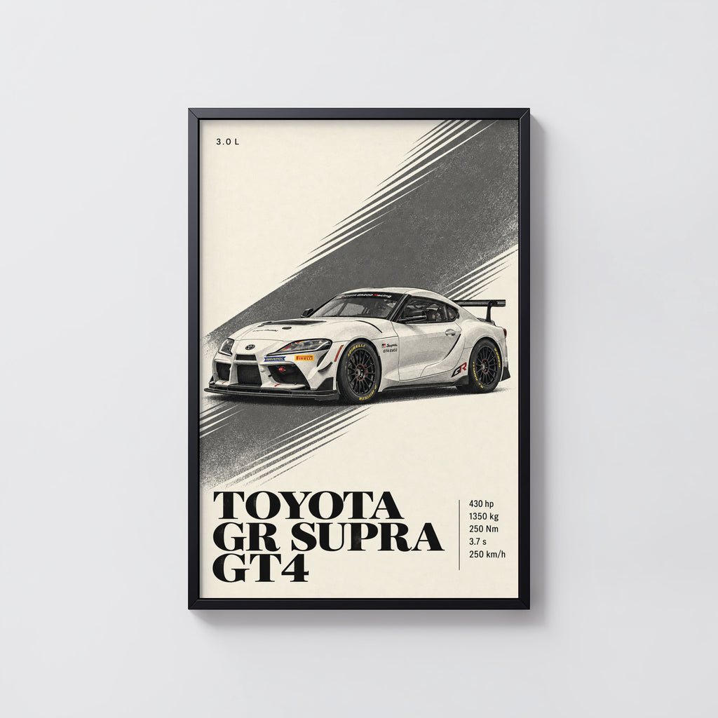 Vintage Toyota GR Supra GT4 Print, Racing Car Art