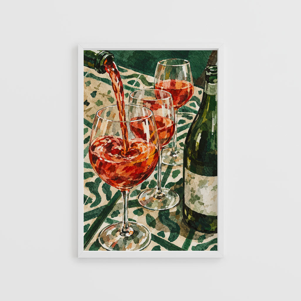 Vintage Wine Print Poster, Rose Wall Art, Kitchen Art