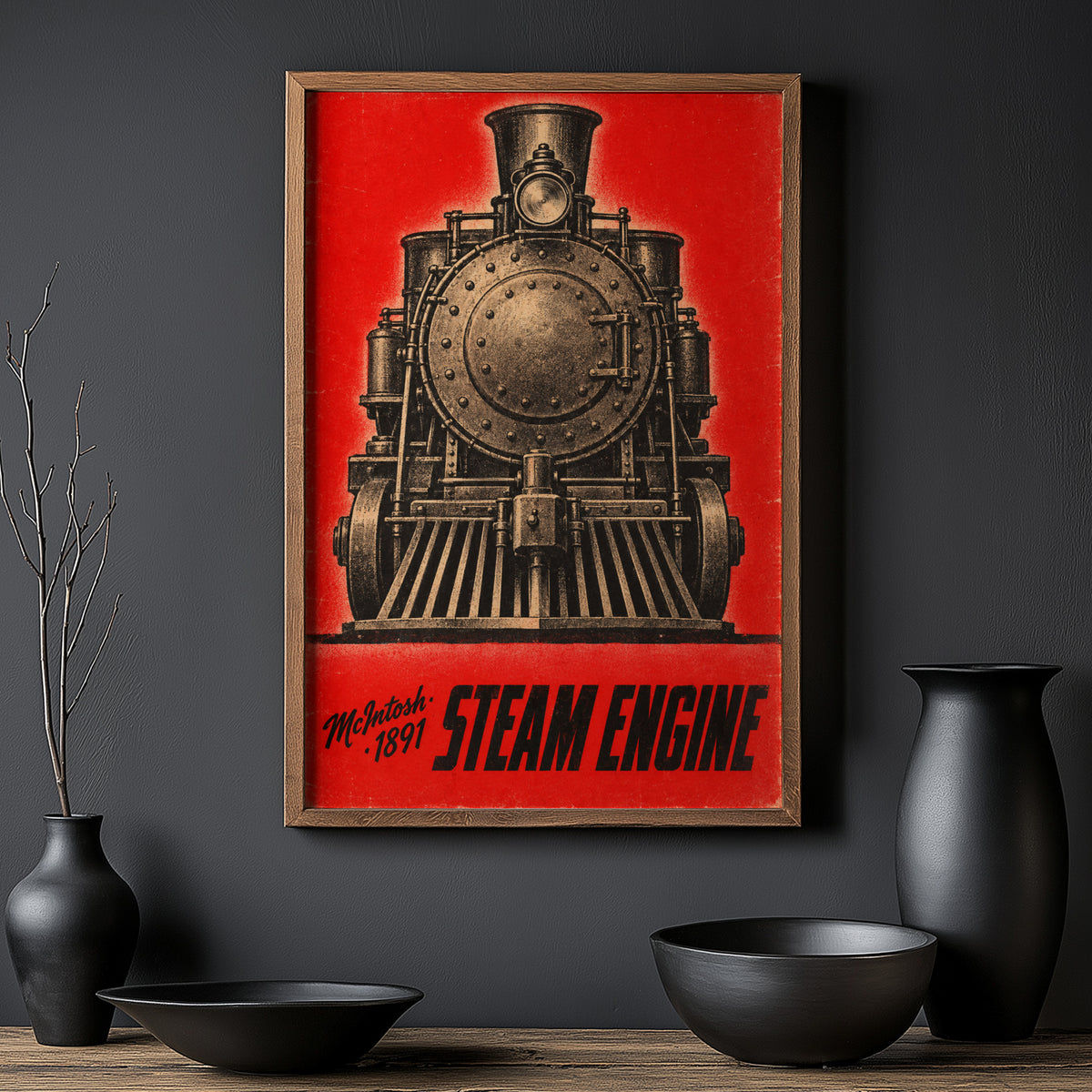 Vintage Steam Engine Print Poster, Locomotive Wall Art