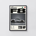 Vintage Ferrari F8 Print, Supercar Wall Art