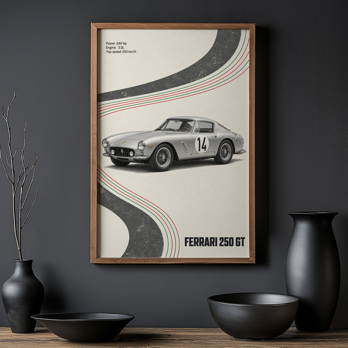Vintage Ferrari 250 GT Print, Car Wall Art