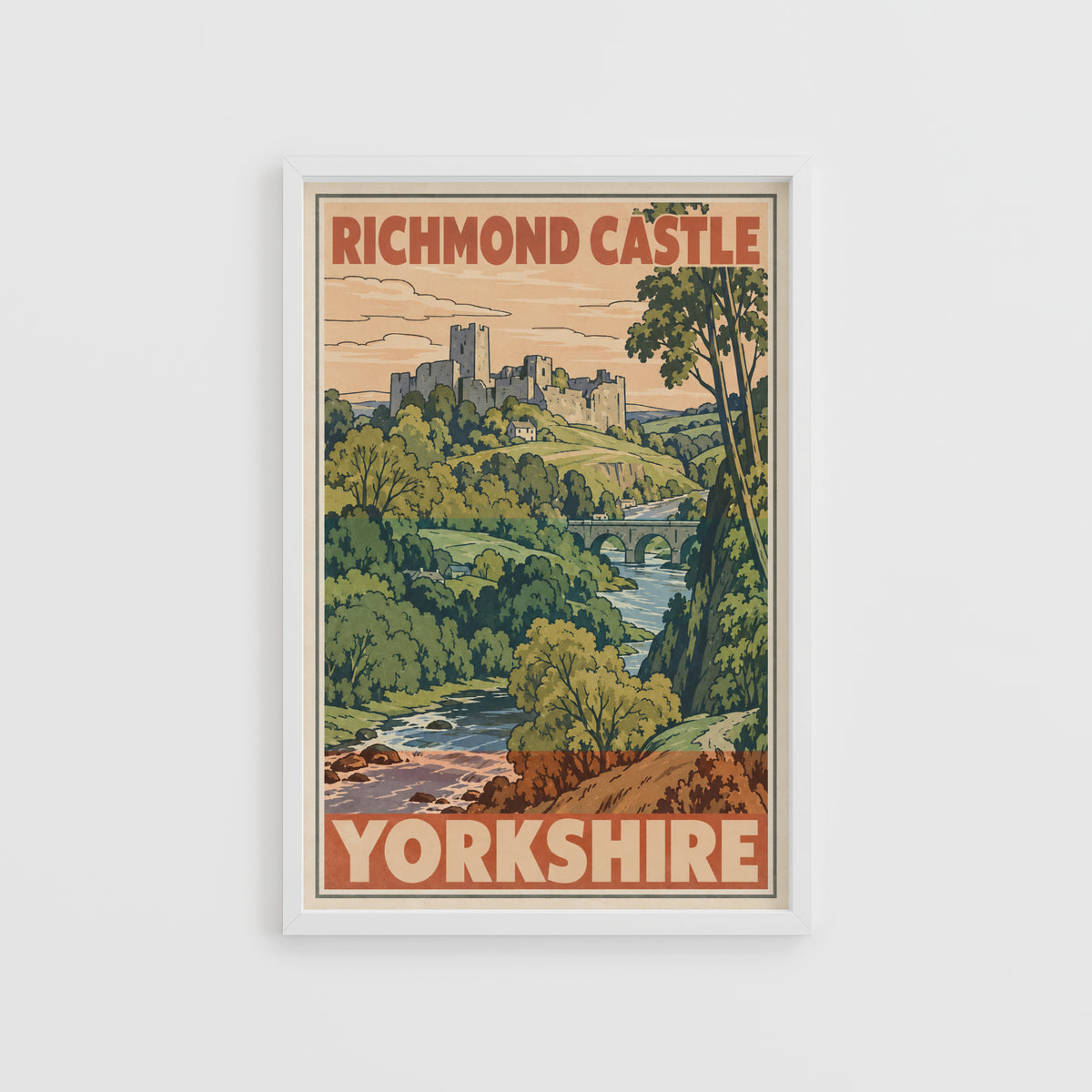 Vintage Richmond Castle Yorkshire Poster, Travel Print