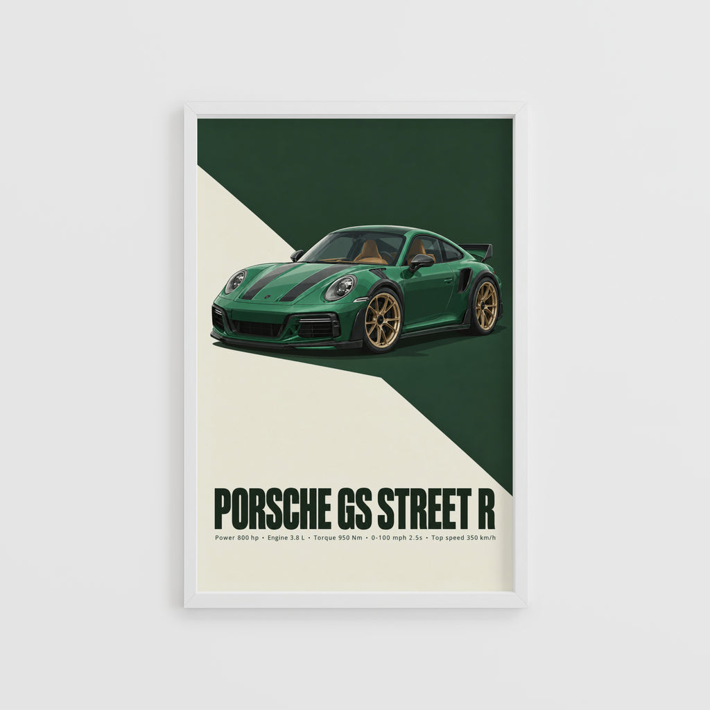 Vintage Porsche GS Street R Print, Green Car Art