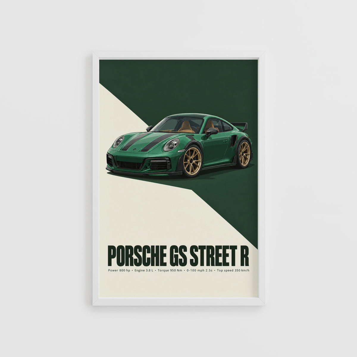 Vintage Porsche GS Street R Print, Green Car Art