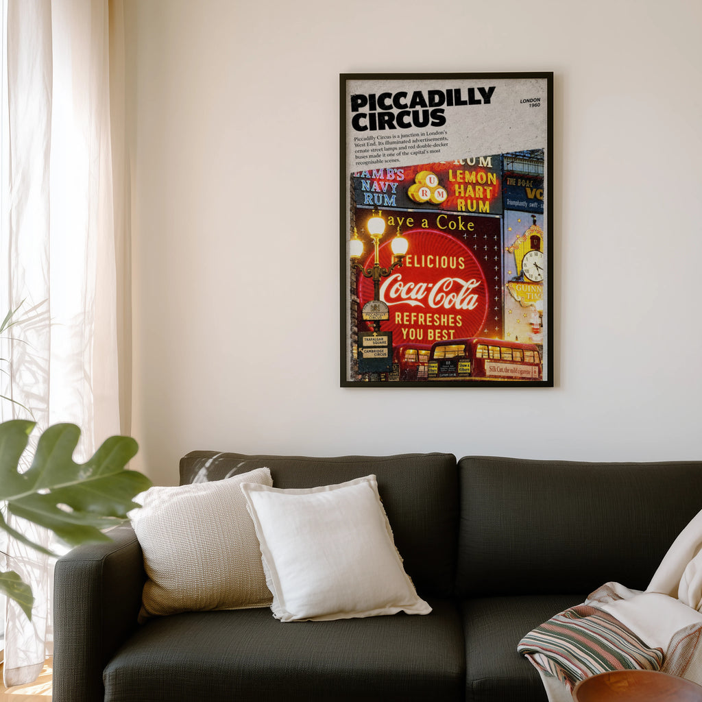 Vintage Piccadilly Circus London Poster, Neon Wall Art Print