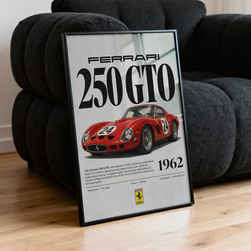 Vintage 1962 Ferrari 250 GTO Print, Classic Car Poster