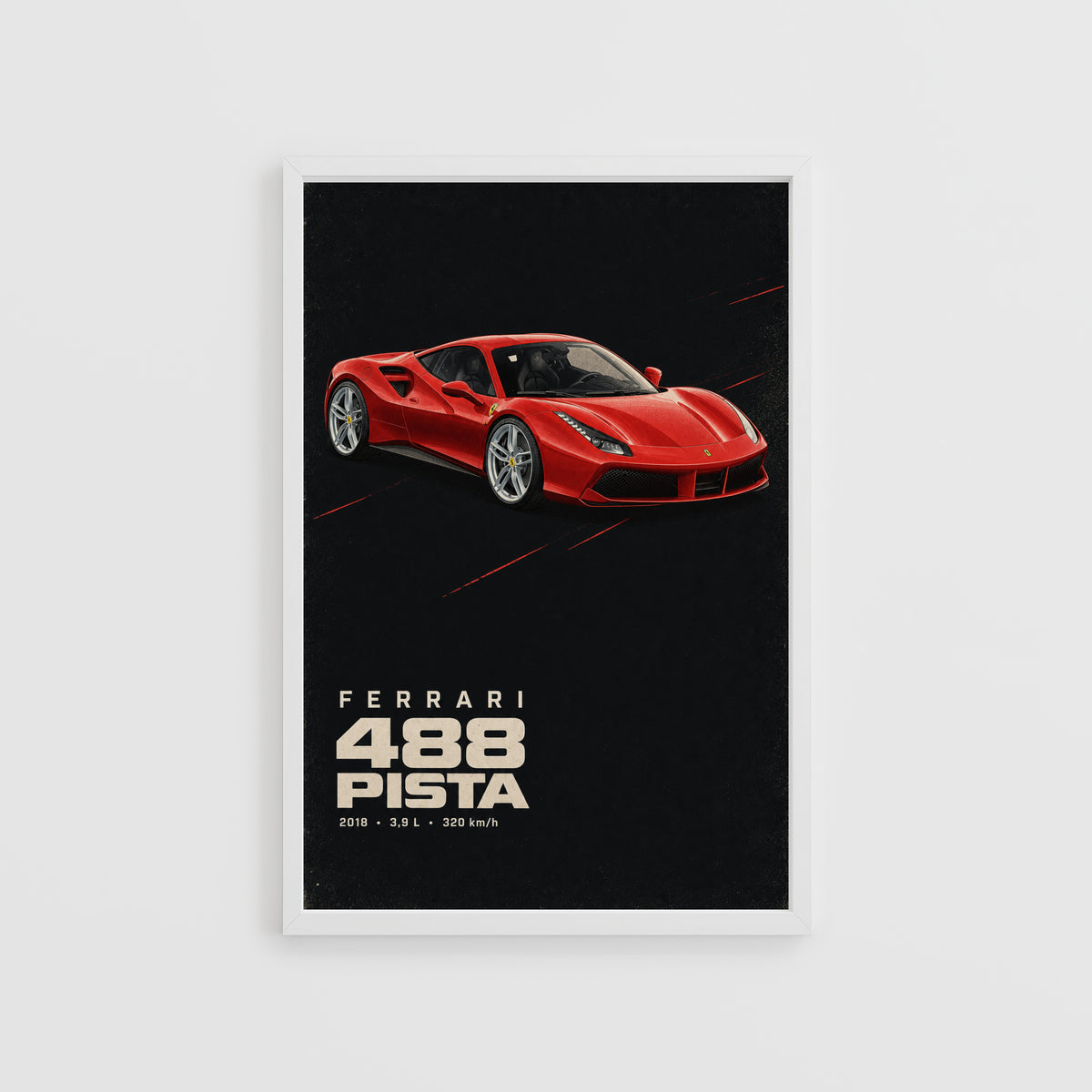 Vintage Ferrari 488 Pista Print, Car Wall Art