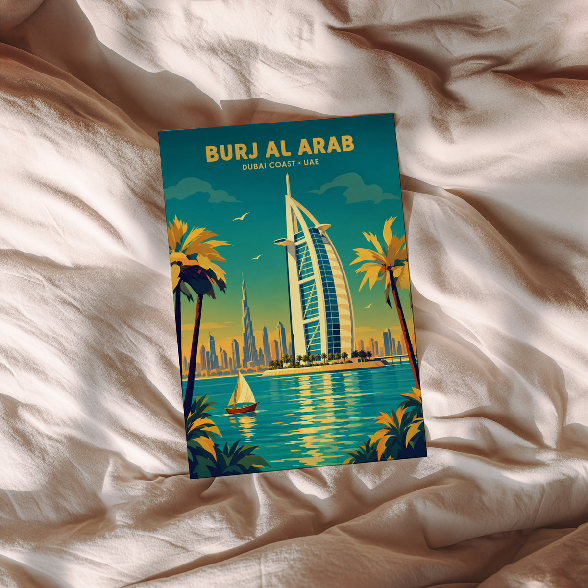 Vintage Burj Al Arab Dubai Poster, Travel Wall Art, Print