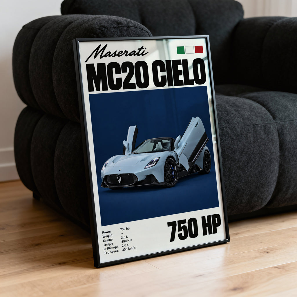 Vintage Maserati MC20 Cielo Print, Car Wall Art