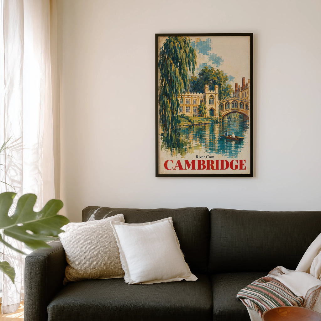 Vintage Cambridge River Cam Poster, England Wall Art Print