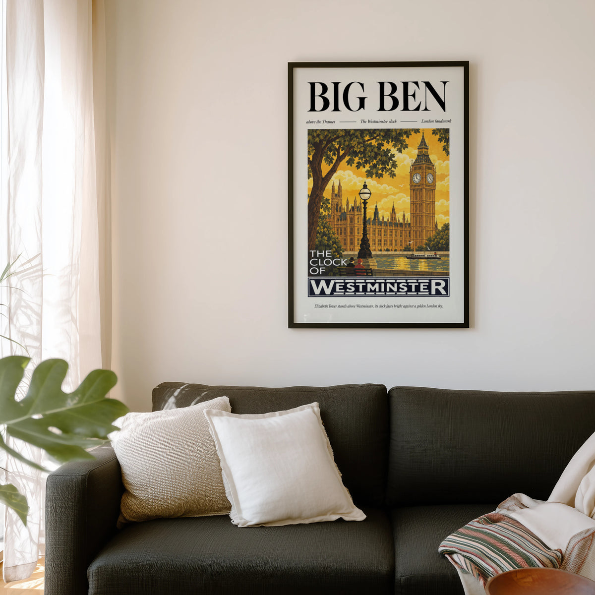 Vintage Big Ben Poster, London Wall Art, Westminster Print