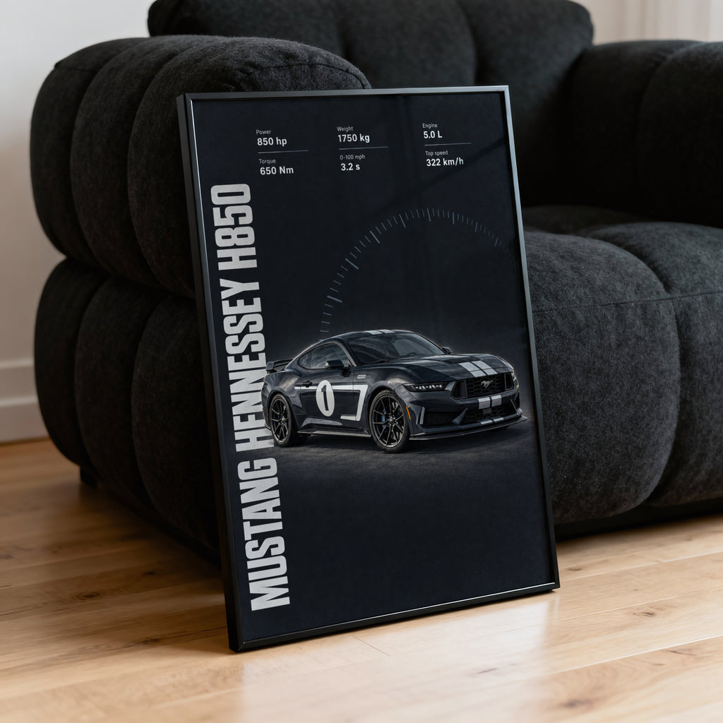 Vintage Mustang Hennessey H850 Print, Car Poster