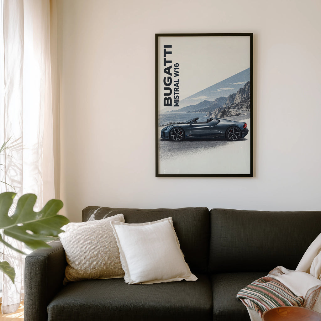 Vintage Bugatti Print, Supercar Wall Art