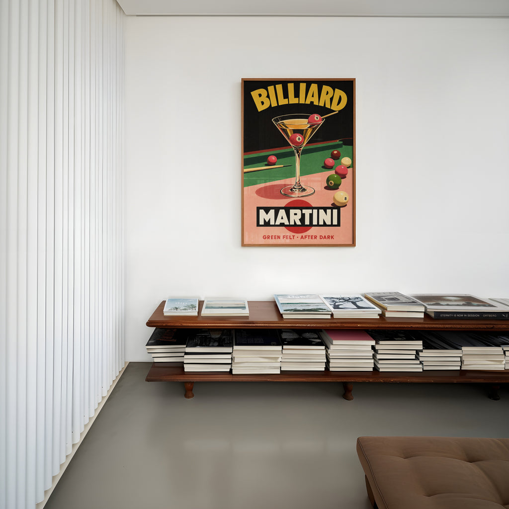 Vintage Billiard Martini Print Poster, Cocktail Bar Art