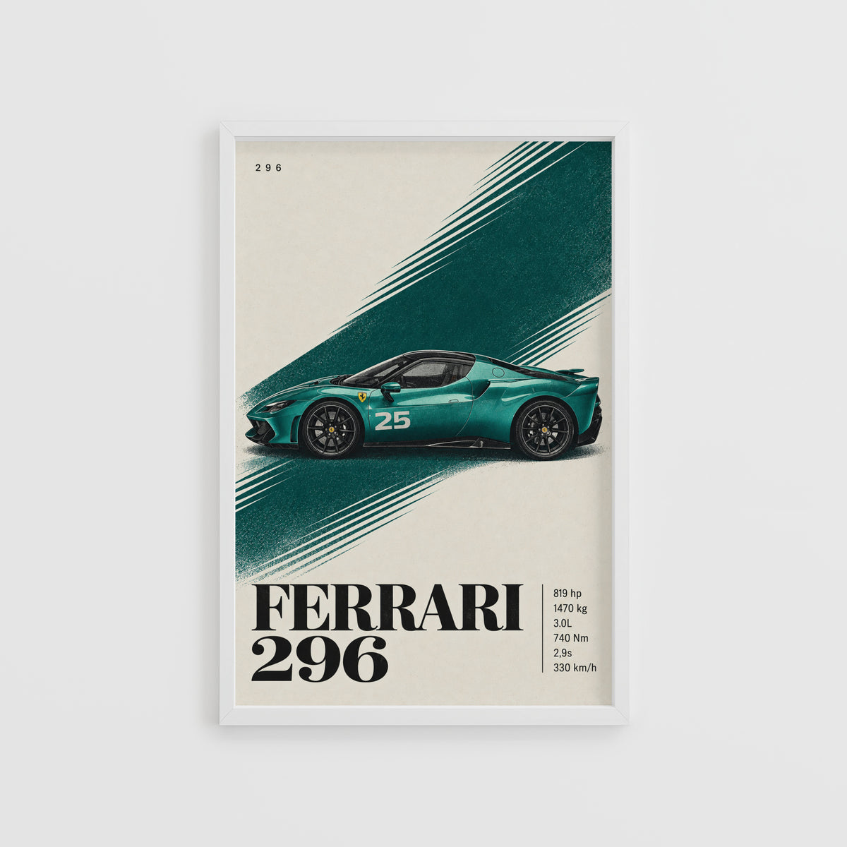 Vintage Ferrari 296 Print, Teal Supercar Wall Art