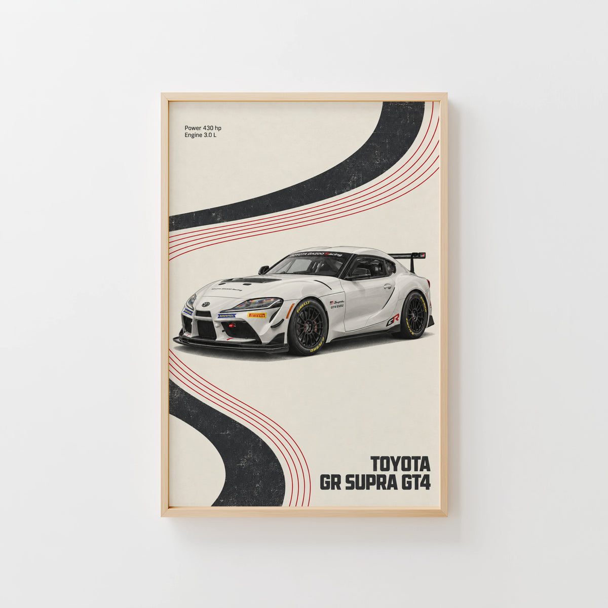 Vintage Toyota GR Supra GT4 Print, Racing Car