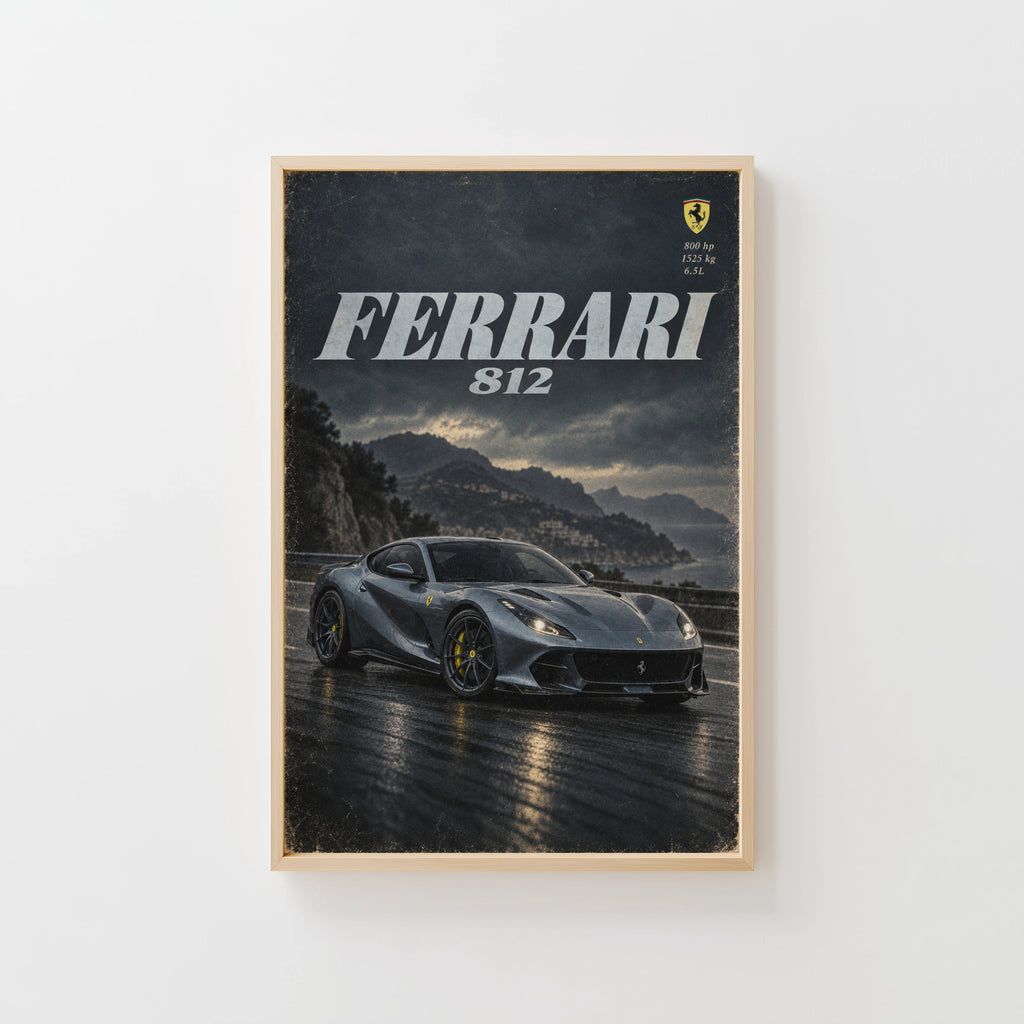 Vintage Ferrari 812 Print, Supercar Wall Art
