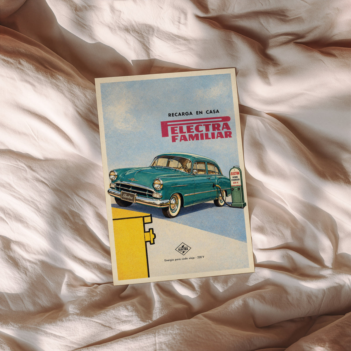 Vintage Teal Car Poster, Retro Advert Wall Art, Print