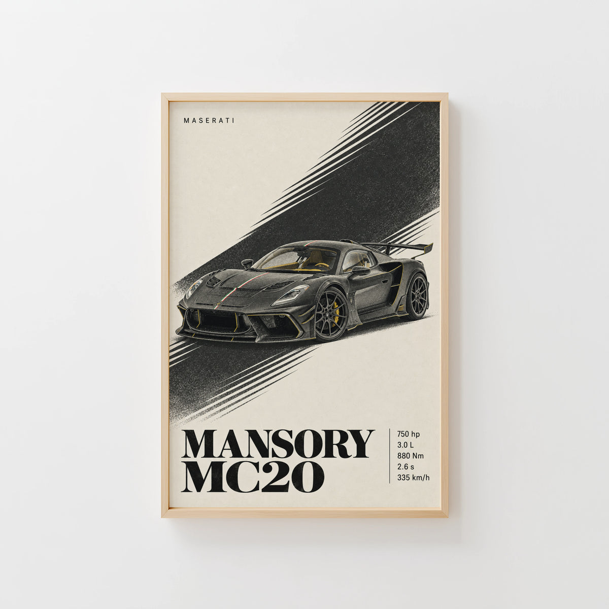 Vintage Maserati MC20 Print, Supercar Wall Art
